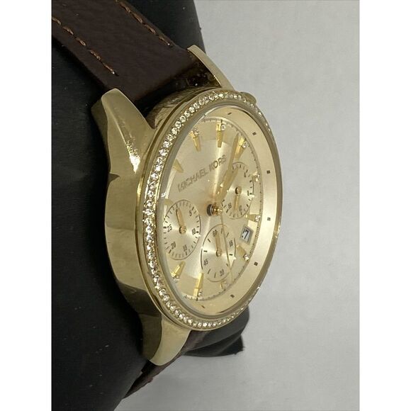 Michael Kors Ritz MK6328 Women Brown Leather Gold Analog Dial Quartz Watch Y214 - Picture 5 of 12